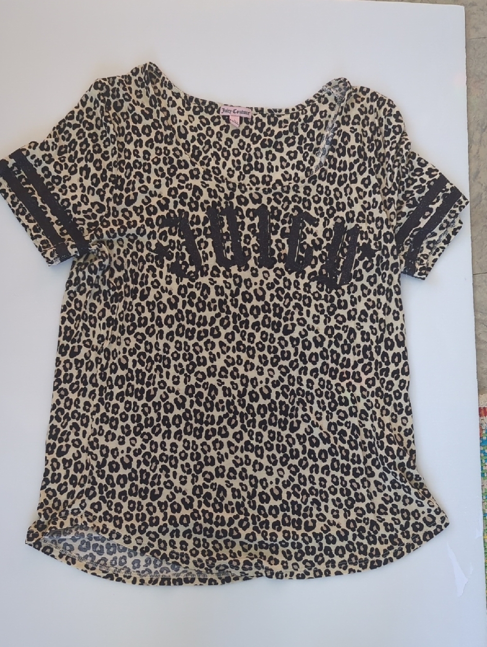 Juicy Couture Leopard Print Tee in Tan & Black with 'JUICY' Logo